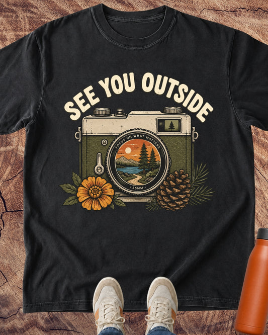 See You Outside Vintage Camera T-Shirt
