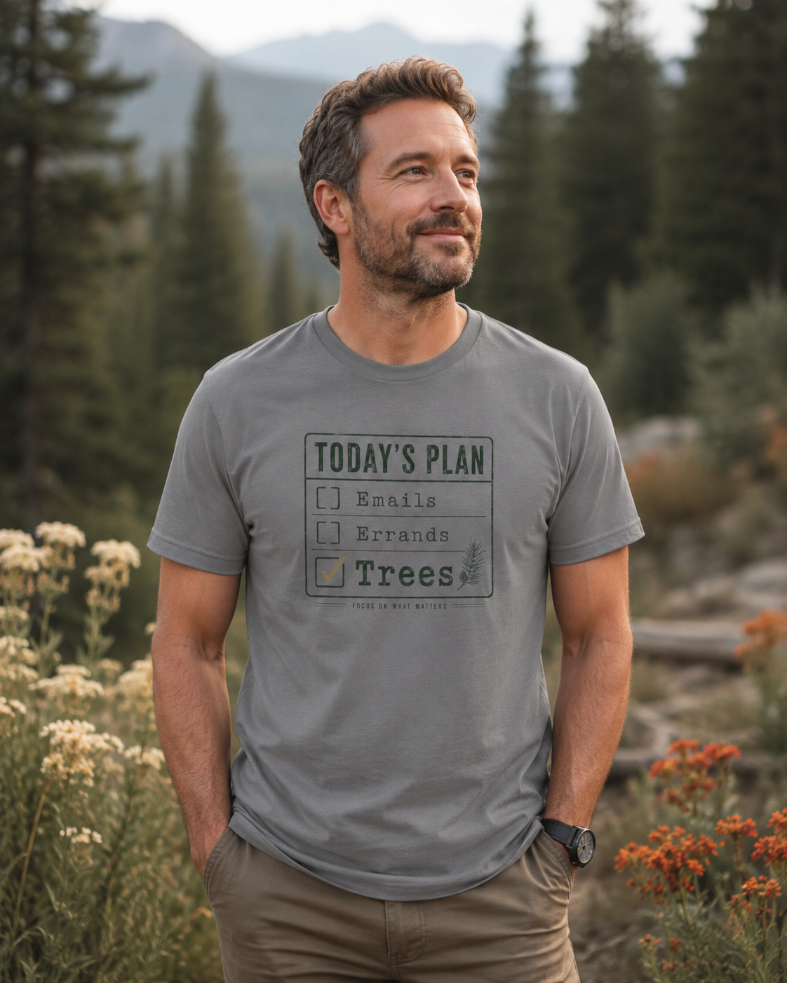 Today’s Plan: Trees — Funny Outdoor Checklist Graphic T-Shirt