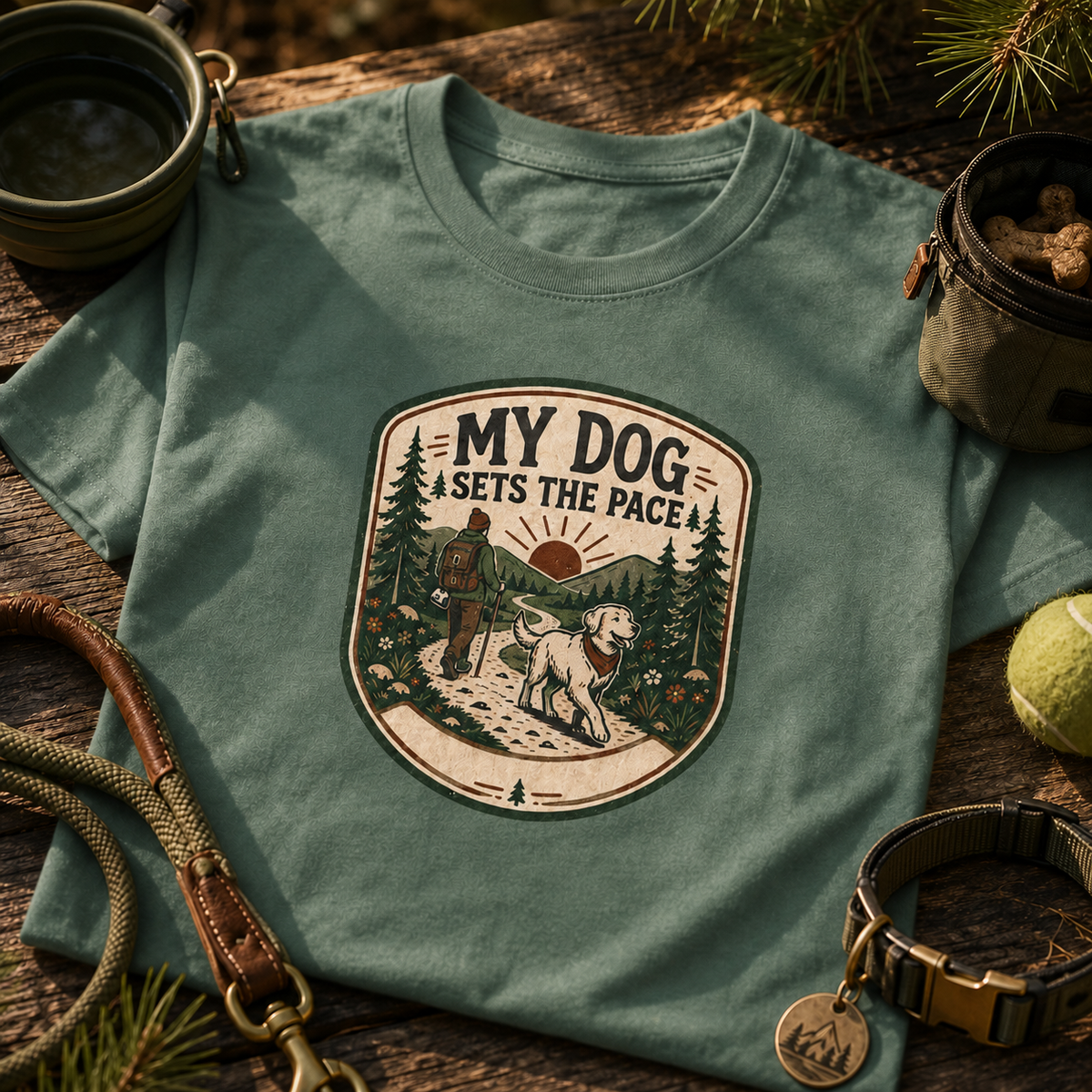 My Dog Sets the Pace dog walking T-shirt alternate view 4