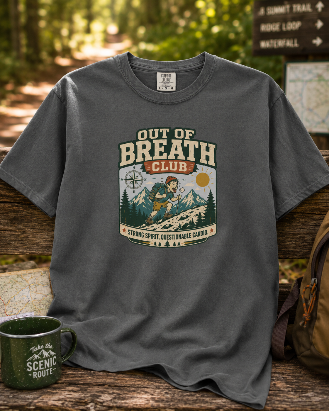Out of Breath Club funny hiking T-shirt alternate view 4
