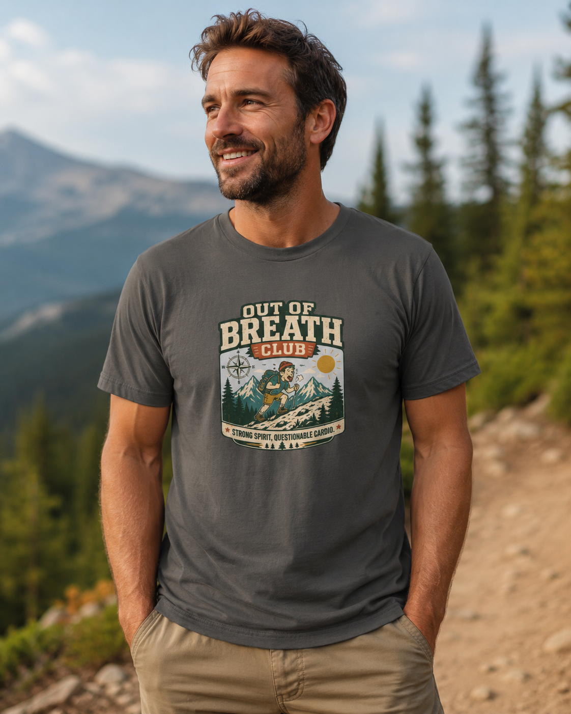 Out of Breath Club — Funny Hiking Graphic T-Shirt