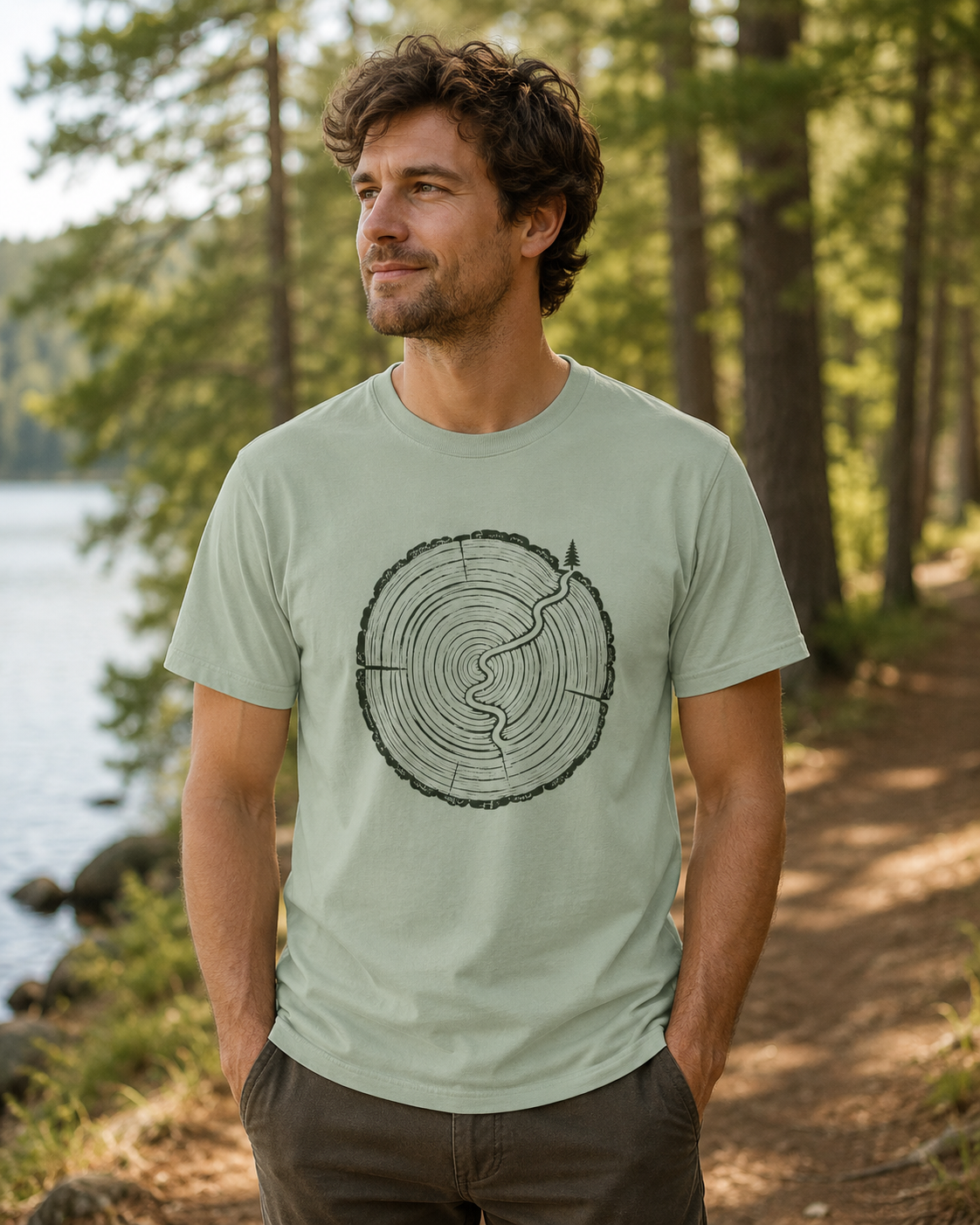 Trail Through Time — Tree Ring Nature Graphic T-Shirt