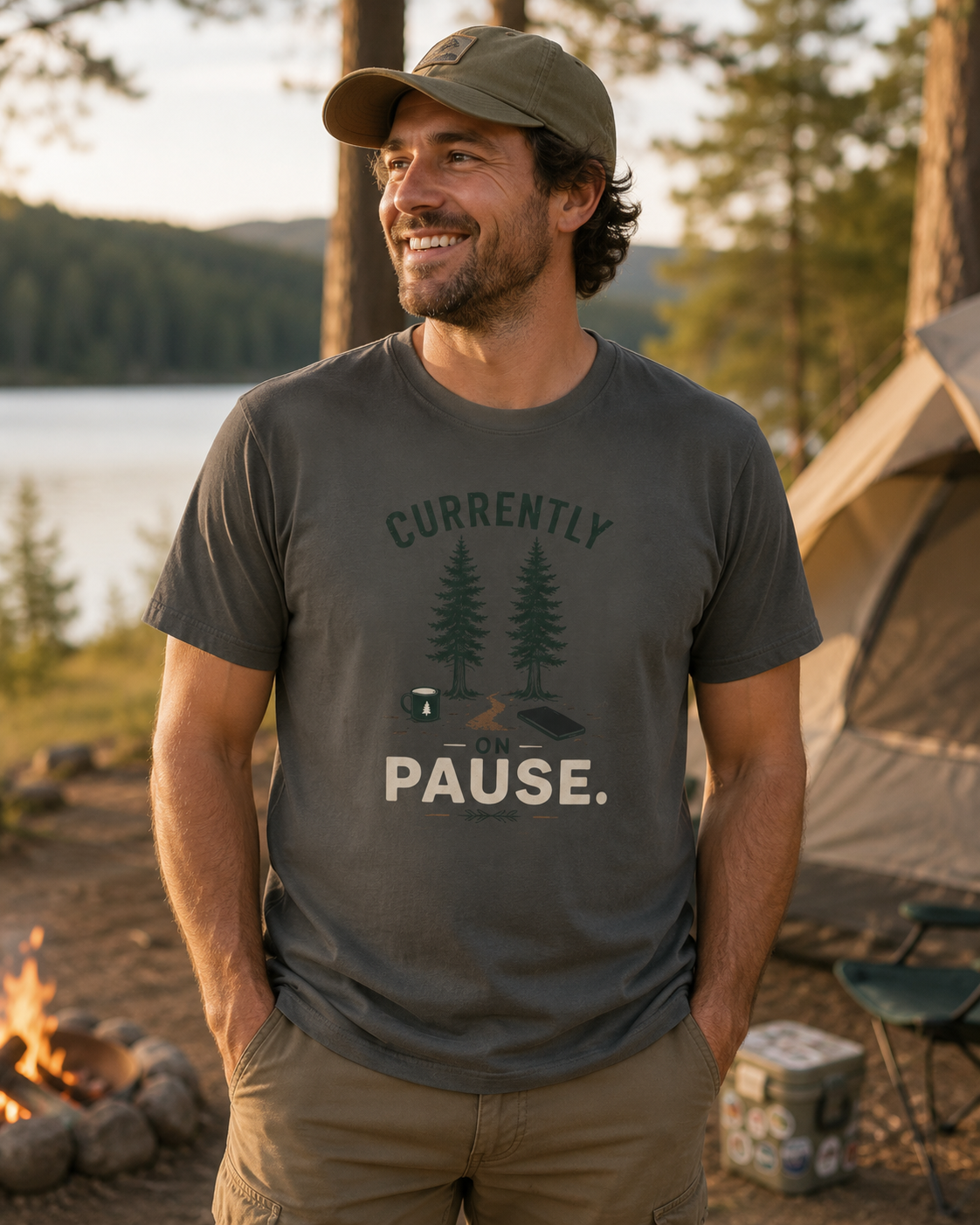 Currently On Pause — Outdoor Camping Graphic T-Shirt