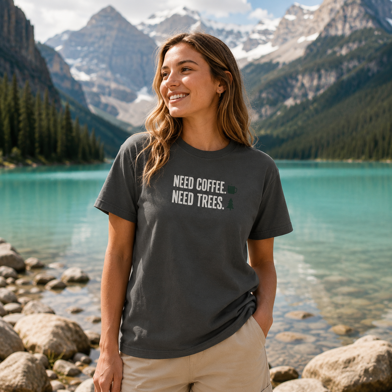 Need Coffee, Need Trees — Outdoor Coffee Graphic T-Shirt