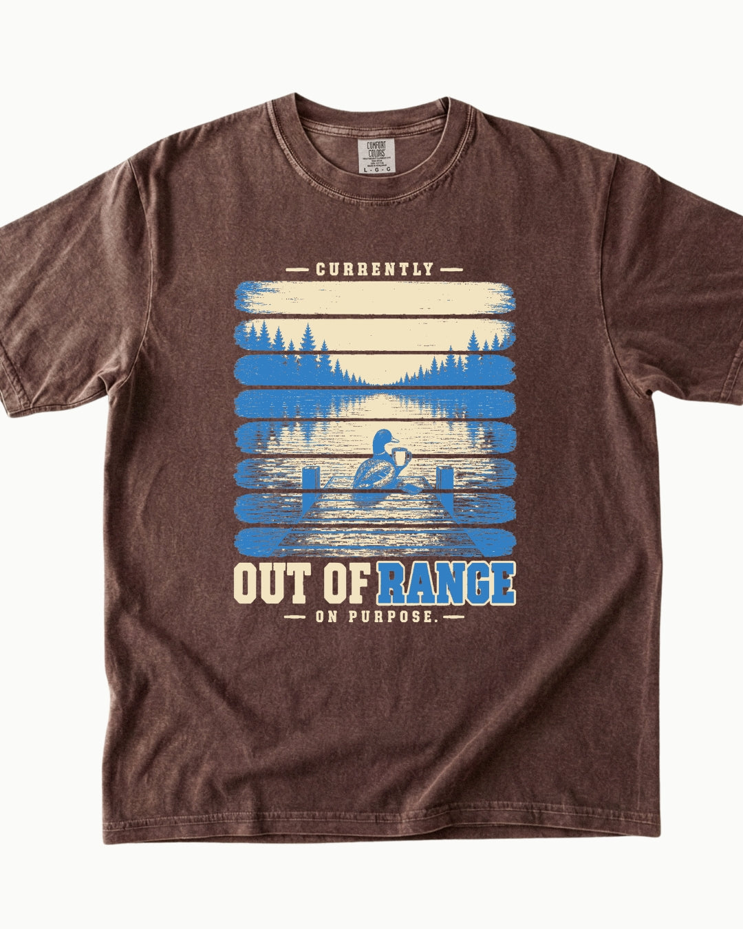 Out of Range on Purpose canoe mountain lake T-shirt alternate view 6