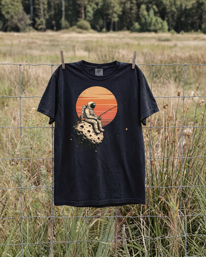Fishing for Stars astronaut graphic T-shirt lifestyle mockup
