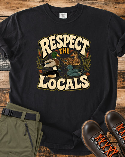Respect the Locals duck graphic T-shirt product mockup