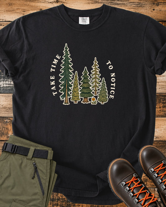 Take Time to Notice nature graphic T-shirt product mockup
