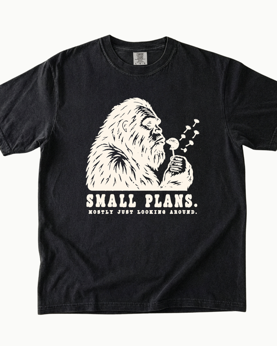 Small Plans Bigfoot blowing dandelion T-shirt alternate view 2