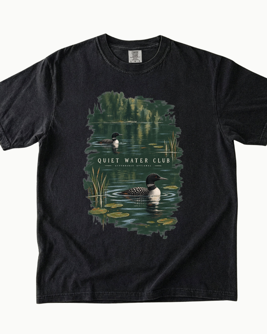 Quiet Water Club loon lake graphic T-shirt alternate view 2