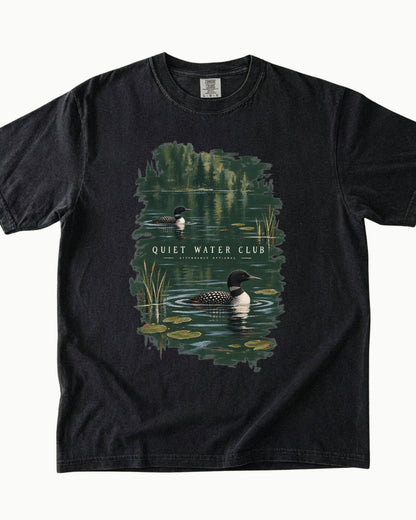 Quiet Water Club loon lake graphic T-shirt alternate view 2