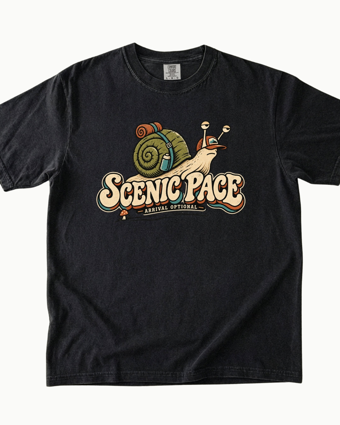 Scenic Pace snail hiking graphic T-shirt product mockup