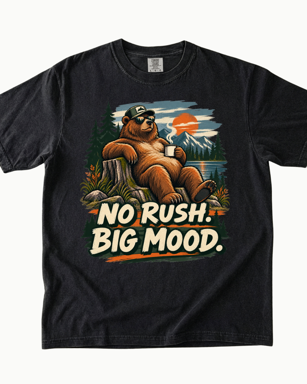 No Rush Big Mood bear mountain sunset T-shirt alternate view 2