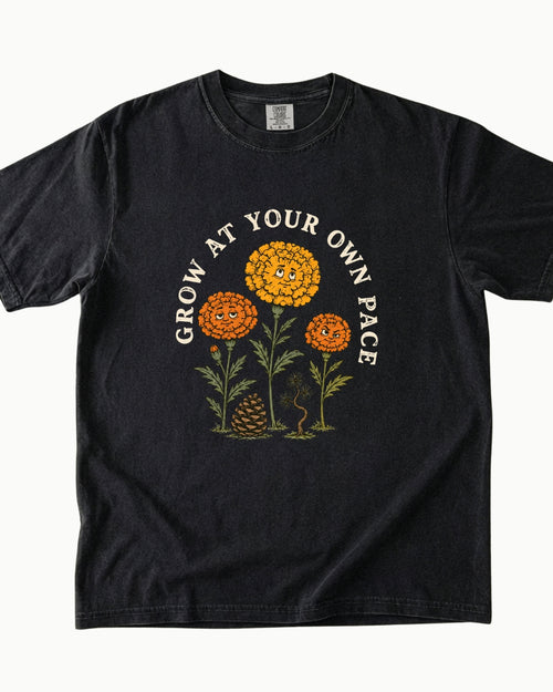 Grow at Your Own Pace nature graphic T-shirt product mockup