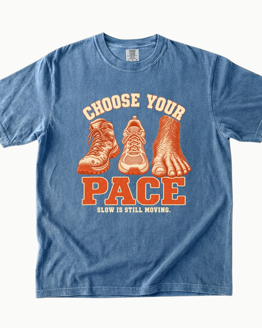 Choose Your Pace outdoor graphic T-shirt in blue jean