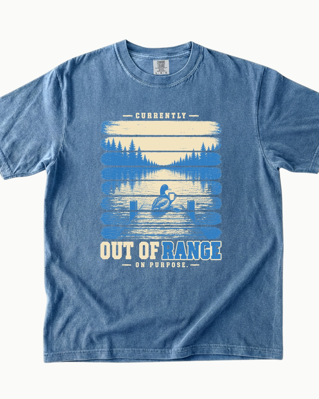 Out of Range on Purpose canoe mountain lake T-shirt alternate view 2