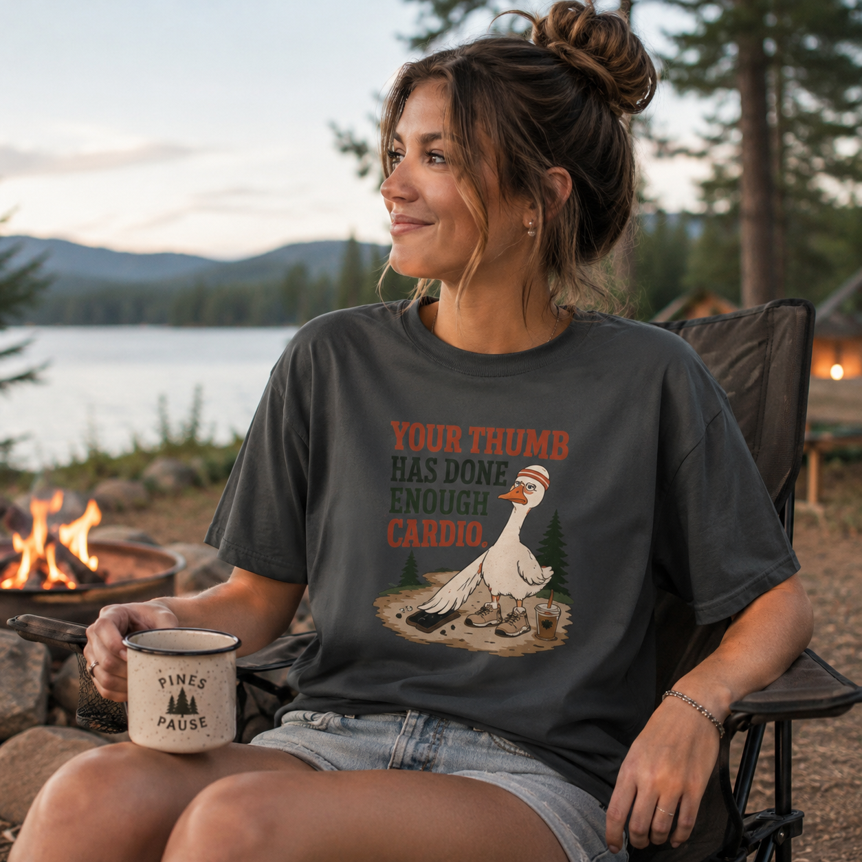 Thumb Cardio Retired — Funny Goose Graphic T-Shirt