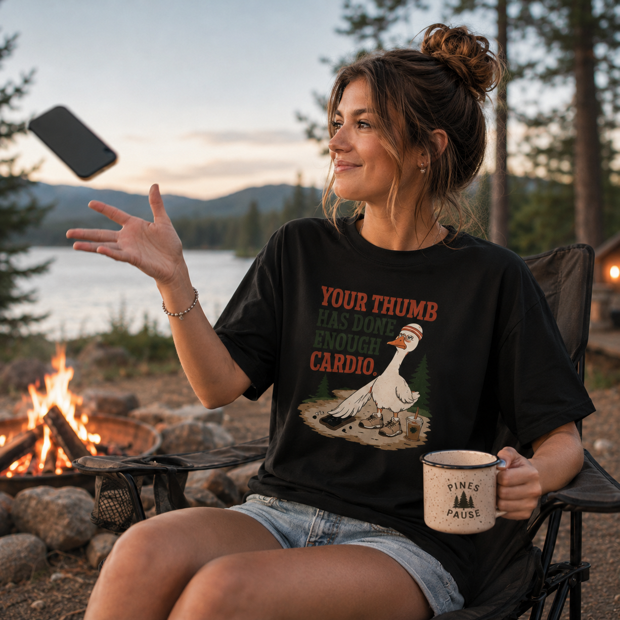 Thumb Cardio Retired — Funny Goose Graphic T-Shirt