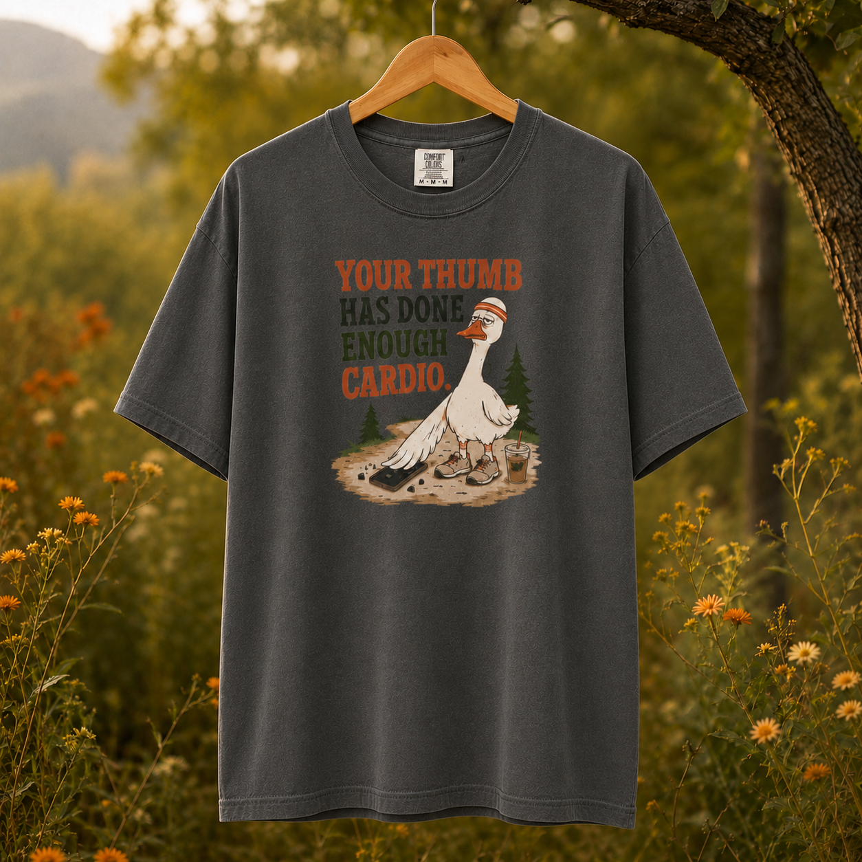 Thumb Cardio Retired — Funny Goose Graphic T-Shirt