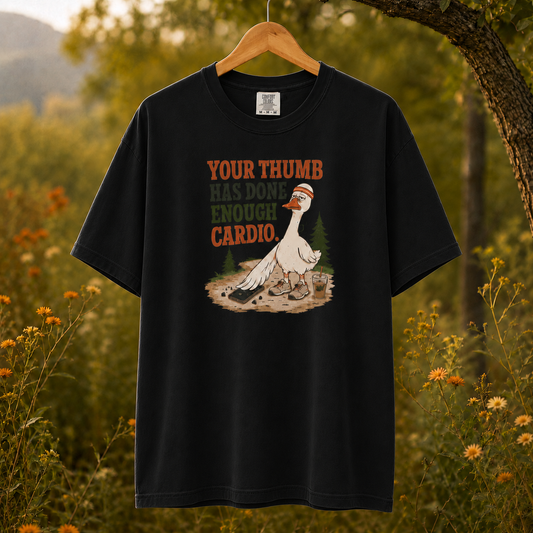 Thumb Cardio Retired — Funny Goose Graphic T-Shirt