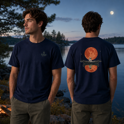 Moonlit Pause — Astronaut Canoe Graphic T-Shirt