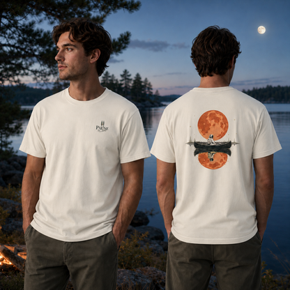 Moonlit Pause — Astronaut Canoe Graphic T-Shirt