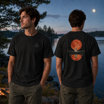 Moonlit Pause — Astronaut Canoe Graphic T-Shirt