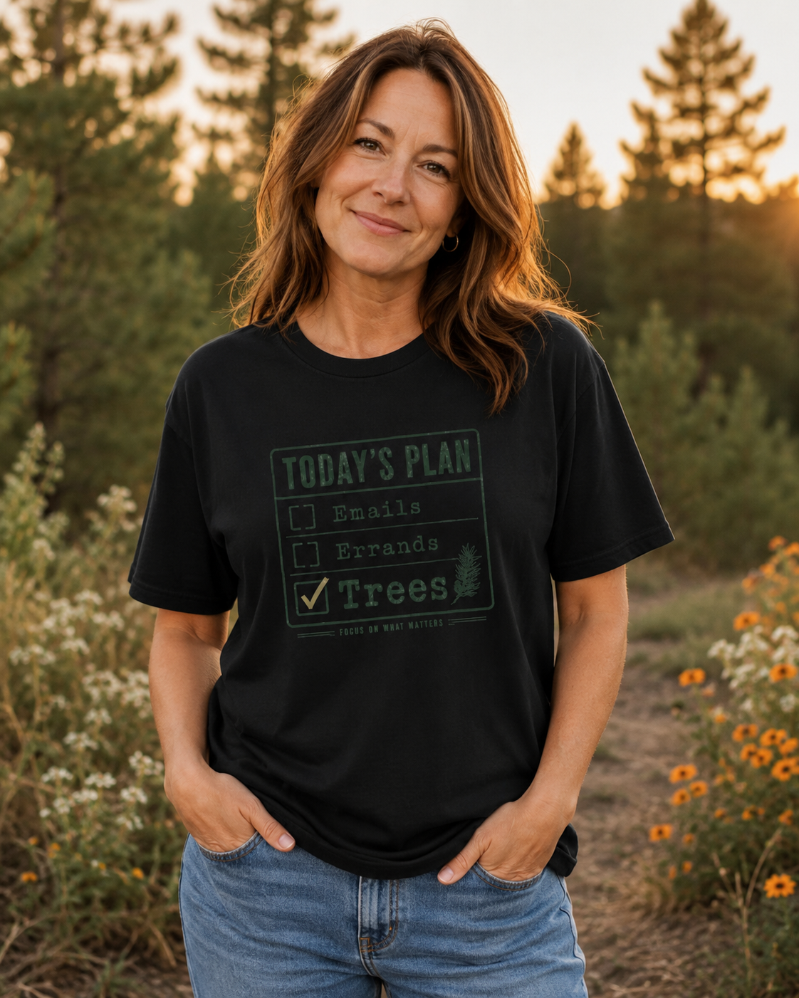 Today’s Plan: Trees — Funny Outdoor Checklist Graphic T-Shirt