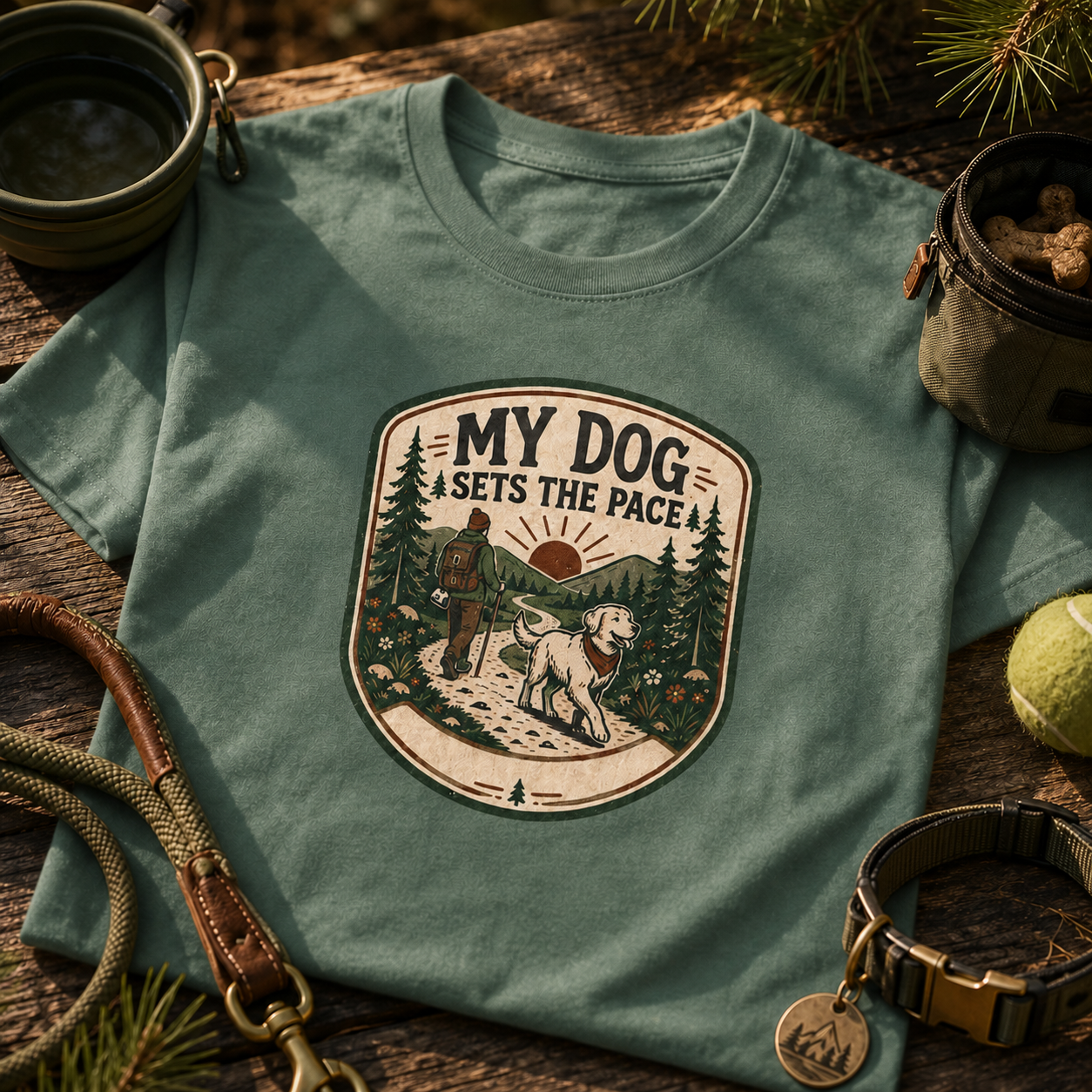 My Dog Sets the Pace — Outdoor Dog Walking Graphic T-Shirt