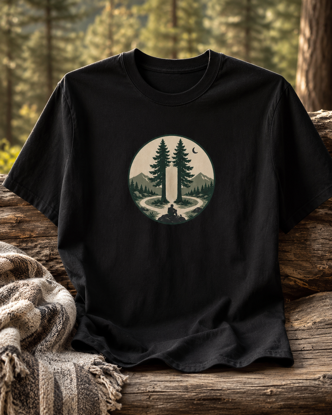 Pause Between the Pines — Quiet Forest Graphic T-Shirt