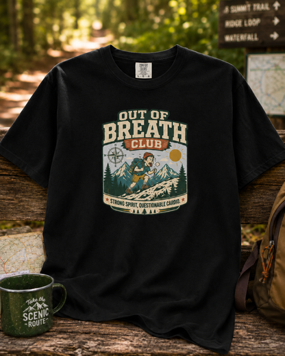 Out of Breath Club — Funny Hiking Graphic T-Shirt