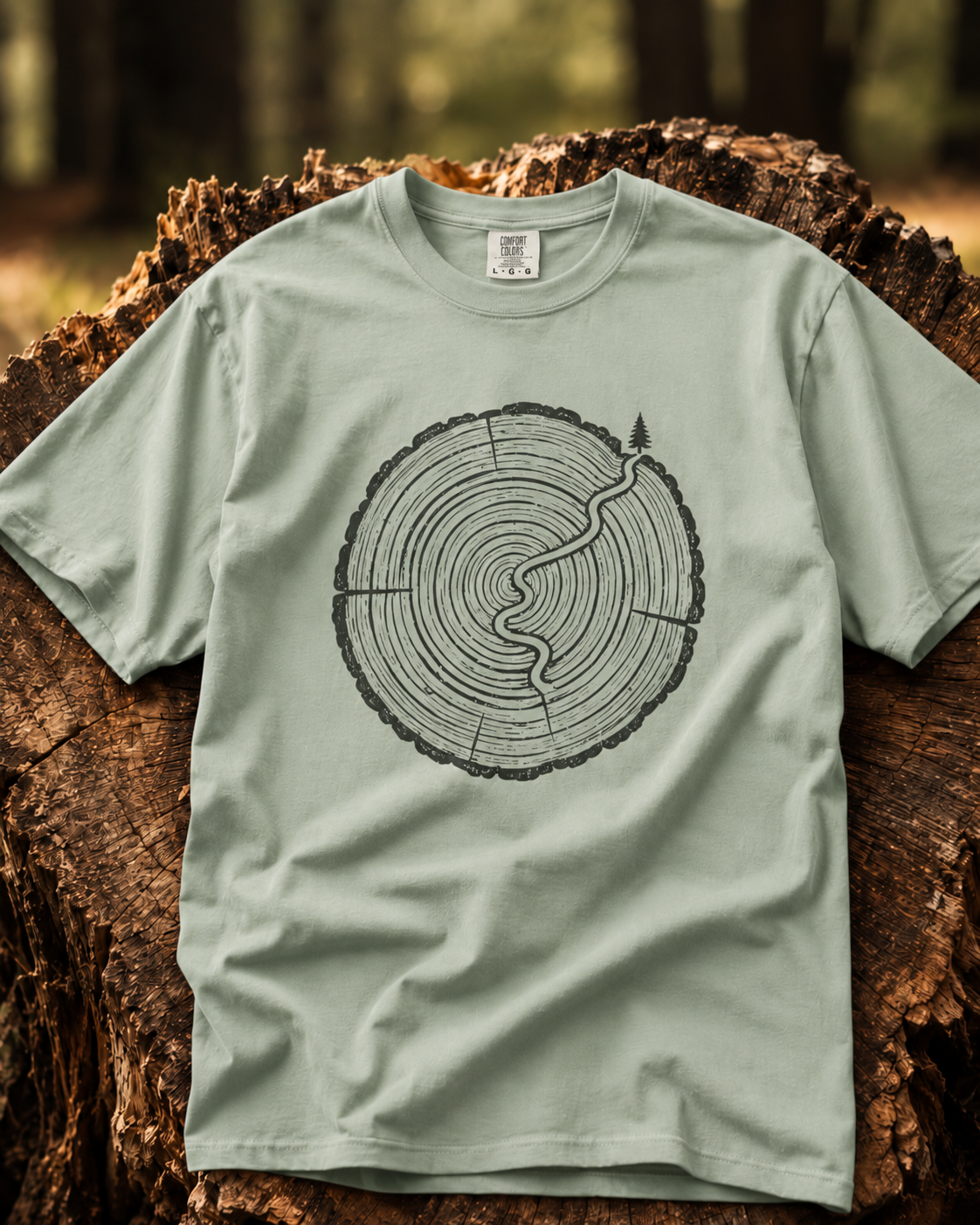 Trail Through Time — Tree Ring Nature Graphic T-Shirt