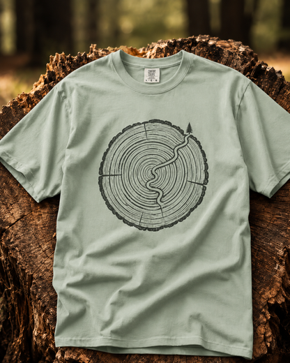 Trail Through Time — Tree Ring Nature Graphic T-Shirt