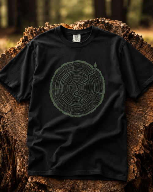 Trail Through Time — Tree Ring Nature Graphic T-Shirt