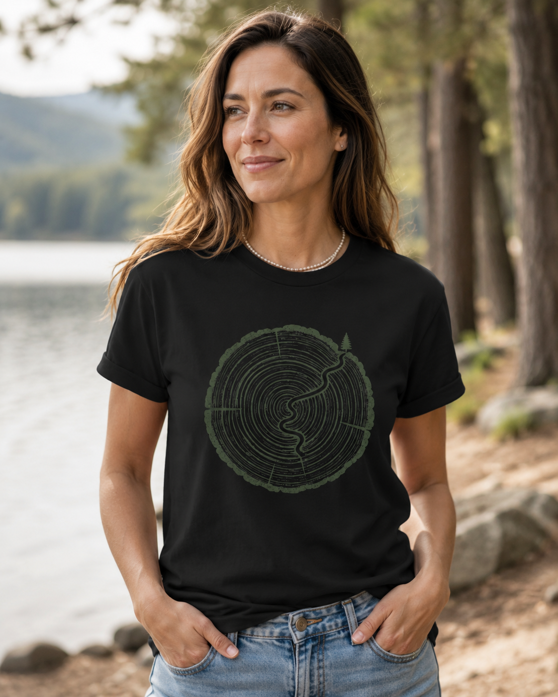 Trail Through Time — Tree Ring Nature Graphic T-Shirt