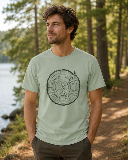 Trail Through Time — Tree Ring Nature Graphic T-Shirt