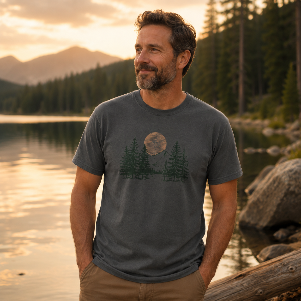 Golden Pines — Mountain Forest Graphic T-Shirt