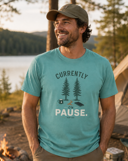 Currently On Pause — Outdoor Camping Graphic T-Shirt