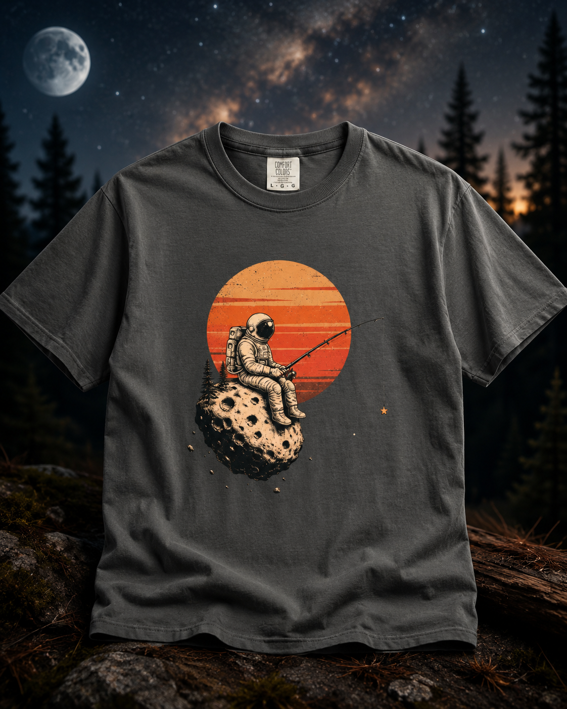 Fishing For Stars Retro Astronaut Space T-Shirt
