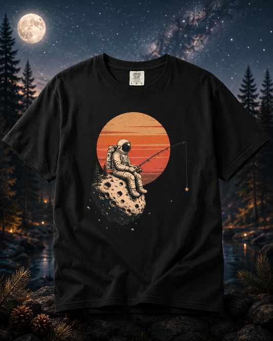 Fishing For Stars Retro Astronaut Space T-Shirt