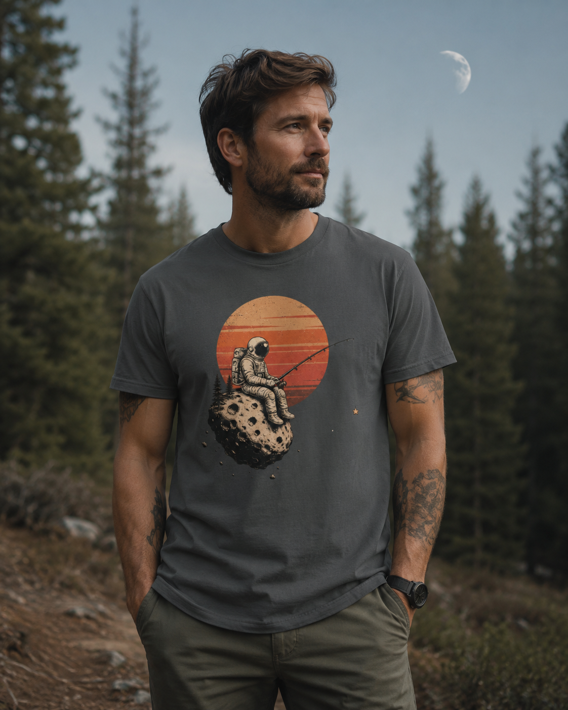 Fishing For Stars Retro Astronaut Space T-Shirt