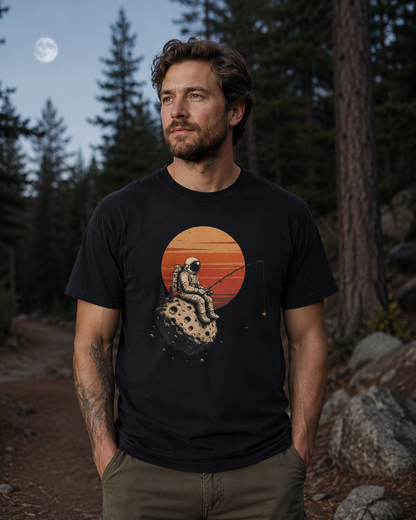 Fishing For Stars Retro Astronaut Space T-Shirt
