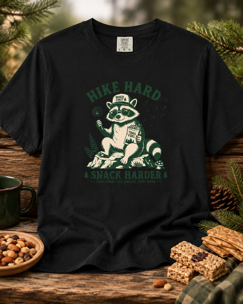 Hike Hard Snack Harder Raccoon T-Shirt
