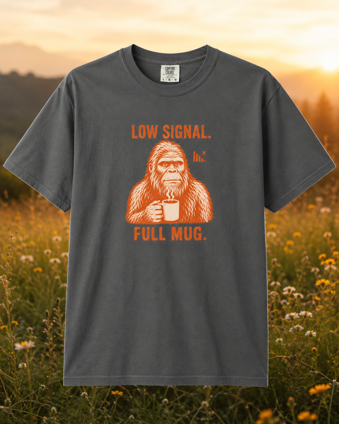 Low Signal Full Mug camping coffee T-shirt alternate view 2