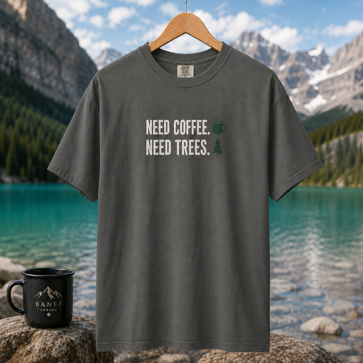 Need Coffee, Need Trees — Outdoor Coffee Graphic T-Shirt