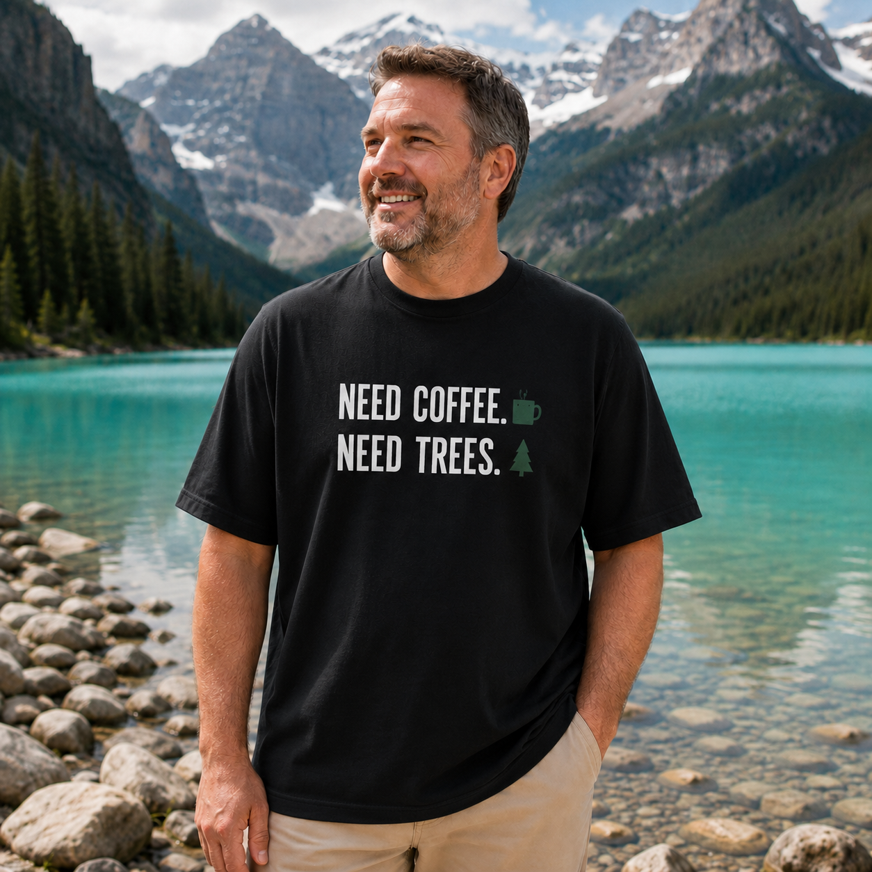 Need Coffee, Need Trees — Outdoor Coffee Graphic T-Shirt