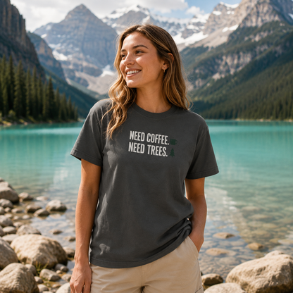 Need Coffee, Need Trees — Outdoor Coffee Graphic T-Shirt