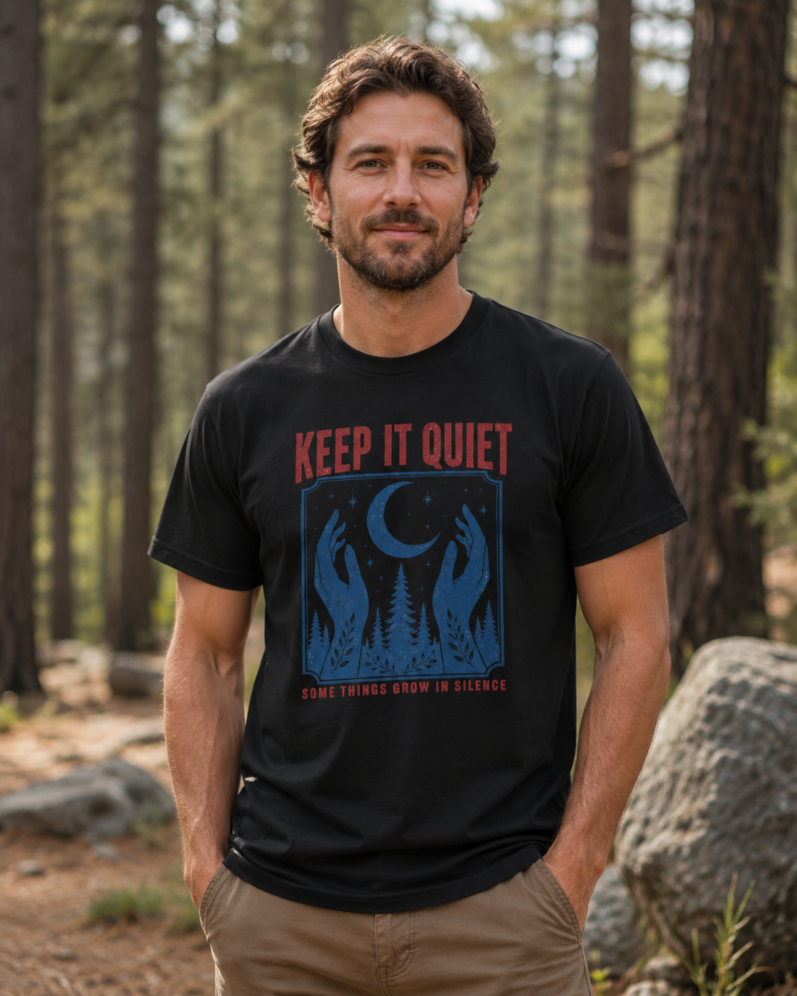 Grow in Silence motivational nature T-shirt lifestyle mockup