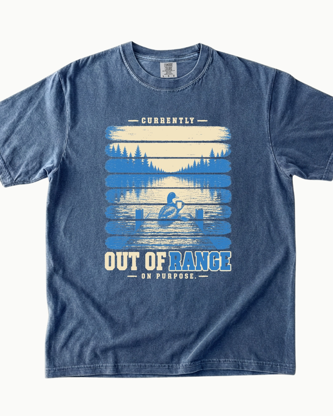 Out of Range on Purpose canoe mountain lake T-shirt alternate view 3