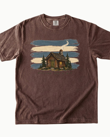 Offline for a Bit cabin nature graphic T-shirt alternate view 5